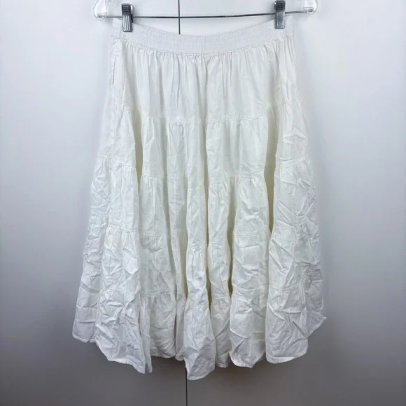 Free People In Full Swing Midi Skirt Tiered Peasant Ivory White Cotton NEW Small - Picture 8 of 13